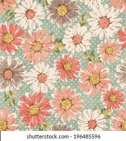 seamless vintage flower,daisy print pattern dots background 