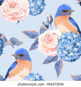 Seamless vintage flowers and birds