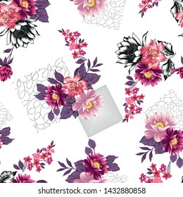  seamless vintage flowers pattern on grey texture