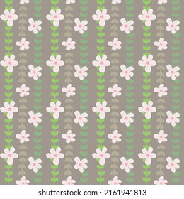 seamless vintage flowers with vines on brown background