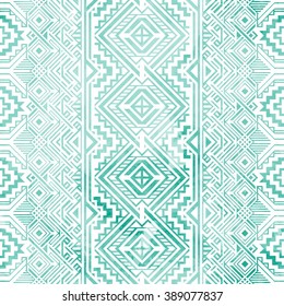 Seamless vintage geometric background. Green and white color. Vintage light modern ornament. Cute textile print.