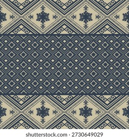 Patrón geométrico vintage sin fisuras en un esquema de color azul clásico, adecuado para telas, textiles, Fondo de pantalla, diseño de superficies y varios fondos decorativos.
