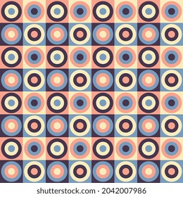 Seamless vintage geometric pattern with round elements in warm colors. Retro illustration easy to edit and customize. Vector Eps10