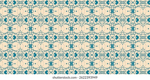 Seamless Vintage Geometric Pattern in Teal and Beige