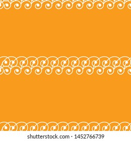 Seamless vintage geometric pattern with  white ornament on orange background.  Romantic decorative vector illustration for fabric, textile. Hand draw design. Print for children. Doodle style. 