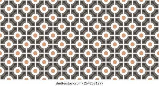 Seamless vintage geometric tile pattern in brown, white, and gray. Retro decorative background perfect for wallpaper, flooring, and textile design.
