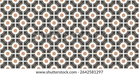 Seamless vintage geometric tile pattern in brown, white, and gray. Retro decorative background perfect for wallpaper, flooring, and textile design.