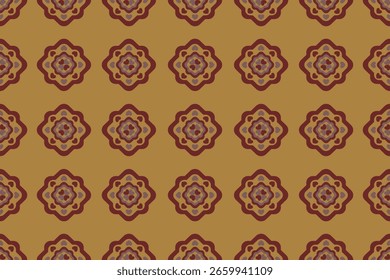 Seamless vintage geometric wallpaper pattern with floral-inspired motif in warm earth tones. Perfect for home decor, textile design, wrapping paper, and digital backgrounds.