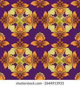 Seamless vintage gold floral pattern with ornate autumn flower illustration background