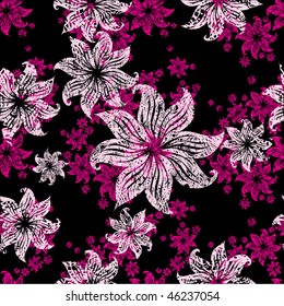 Seamless vintage grunge floral pattern with lilly (From my big "Seamless collection")