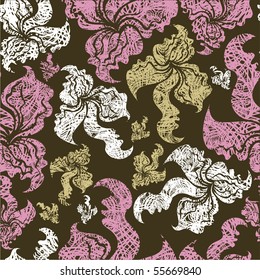 Seamless vintage grunge floral pattern with orchid (From my big "Seamless collection")