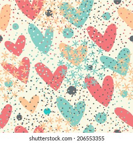 Seamless vintage heart background in pretty colors. Great for Baby, Valentine's Day, Mother's Day, wedding, scrapbook, surface textures.