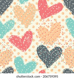 Seamless vintage heart background in pretty colors. Great for Baby, Valentine's Day, Mother's Day, wedding, scrapbook, surface textures.