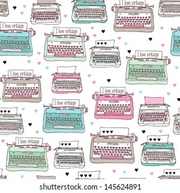Seamless vintage illustration typewriter background pattern in vector