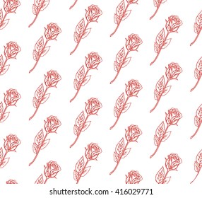 Seamless vintage inspired Rose Pattern of doodles hand drawn sketches. Vector illustration isolated on white background. For printing, cloth design, wallpaper, wrapping, textures, website, holidays.