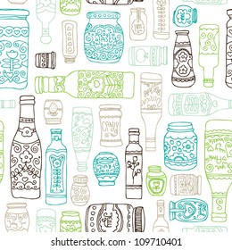 Seamless vintage italian kitchen bottles background pattern in vector