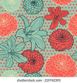 Seamless vintage japanese pattern with lily