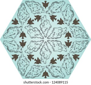 seamless vintage kaleidoscope pattern with clouds and birds