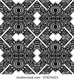 Seamless Vintage Lace Pattern (Vector). Hand Drawn Tile Texture, Ethnic Ornament