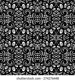 Seamless Vintage Lace Pattern (Vector). Hand Drawn Tile Texture, Ethnic Ornament
