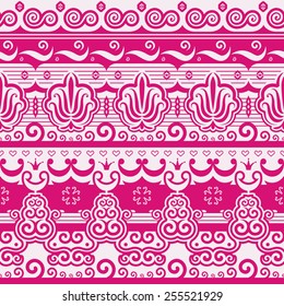 Seamless Vintage Lines Pattern. Pink on White. Monochrome Vector Decorative Background