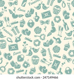 Seamless vintage love pattern. Vector retro background