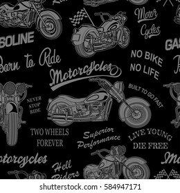 Seamless vintage motorcycle silhouette background.