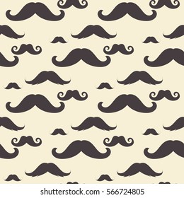 Seamless vintage mustaches pattern on gray background.