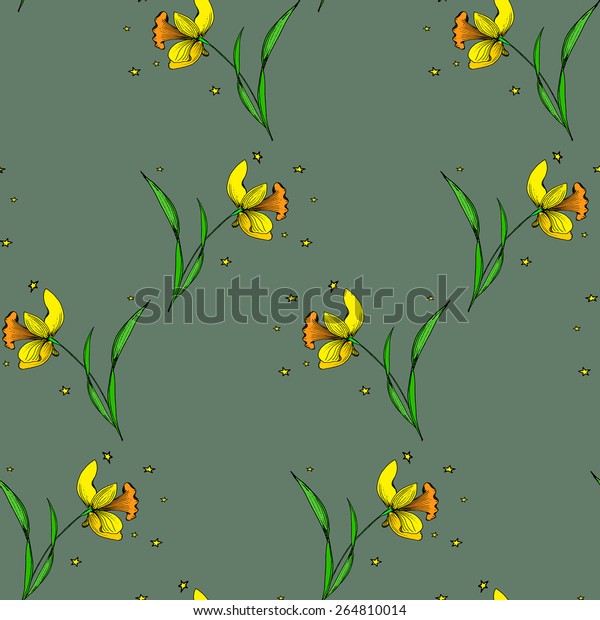 seamless vintage narcissus pattern on green stock vector royalty free 264810014 shutterstock