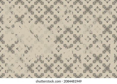 Patrón oriental de vintage sin foco con efecto de desgaste. Alfombra vieja. Dibujo a mano libre. Patrón de damasco sin soldadura de plantilla. Ilustración del vector