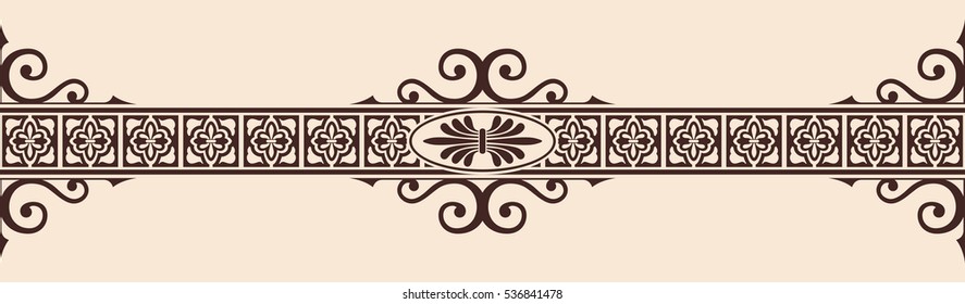 Seamless vintage ornament with elements of Gothic style. Brown pattern on a beige background.