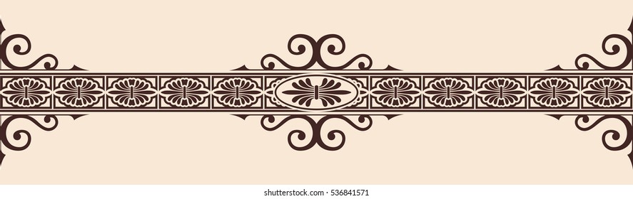 Seamless vintage ornament with elements of Greek style. Brown pattern on a beige background.