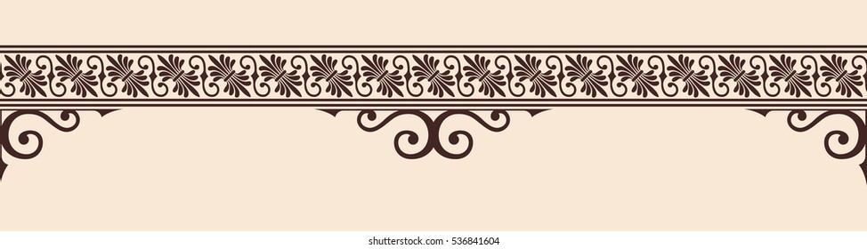 Seamless vintage ornament with elements of Greek style. Brown pattern on a beige background.