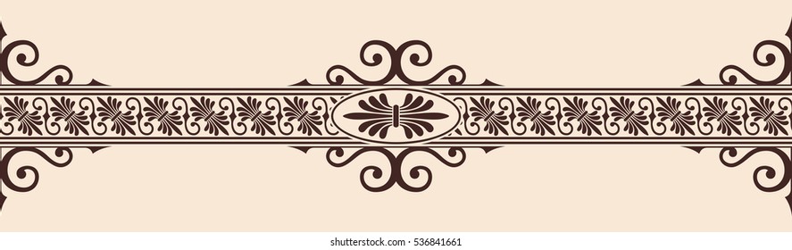 Seamless vintage ornament with elements of Greek style. Brown pattern on a beige background.