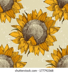 seamless vintage ornament with sunflowers