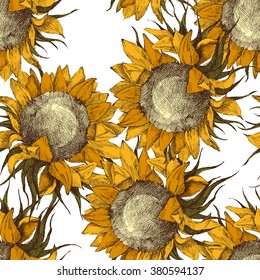 seamless vintage ornament with sunflowers