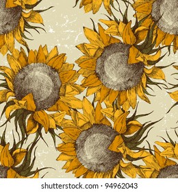 seamless vintage ornament with sunflowers