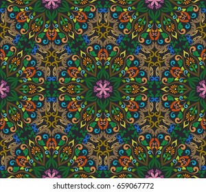 Seamless vintage ornate hexagon ordered floral vector pattern. Retro floral wallpaper.
