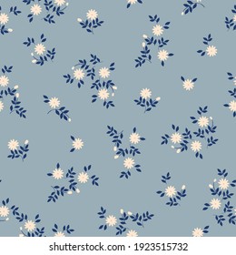 seamless vintage patern. gray-blue background, small white flowers. vector texture. trend print for textiles and wallpaper.