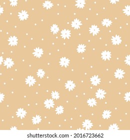 Seamless vintage pattern abstract. beige background . white flowers. white dots. vector texture. trend print for textiles.