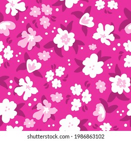 Seamless vintage pattern abstract. bright pink background. white and pink flowers. vector texture. trend print for textiles.
