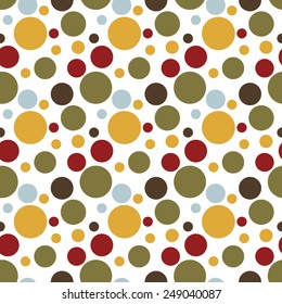 Seamless vintage pattern.  Abstract colored circles (red, blue, yellow, green and brown) on the white background