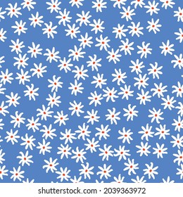 Resumen de patrones vintage sin inconvenientes. bonitas flores blancas en un fondo azul. textura vectorial. impresión de tendencia para textiles y papel pintado.
