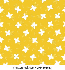Nahtlose Vintage Muster abstrakt. süße weiße Blumen und Blätter umrissen auf gelbem Hintergrund. Vektorstruktur. modischer Druck für Textilien, Tapeten und Verpackungen.