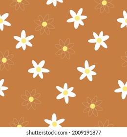 seamless vintage pattern of abstract daisies. terracotta background. white flowers . vector texture. trend print for textiles and wallpaper.