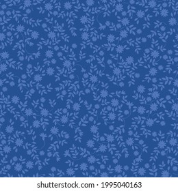 seamless vintage pattern abstract. dark blue background. light blue flowers and leaves. vector texture. fashionable print for textiles and wallpaper.