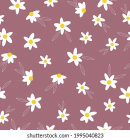 seamless vintage pattern abstract. dark pink background. white flowers and leaves. vector texture. fashionable print for textiles and wallpaper.