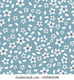 Seamless vintage pattern of abstract flowers. blue background,white flowers . vector texture. fashionable print for textiles and wallpaper.
