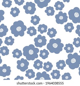 Seamless vintage pattern of abstract flowers. white background. blue flowers. vector texture . fashionable print for textiles and wallpaper.