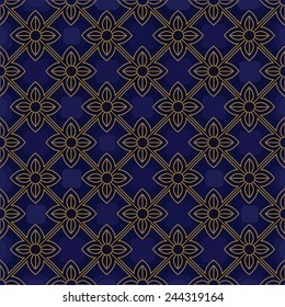 Seamless vintage pattern with abstract flowers on a blue background